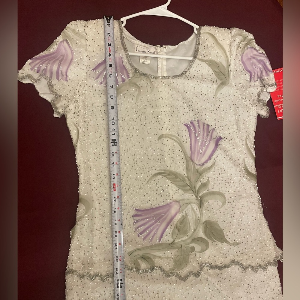 Laurence Kazar Ivory Beaded  Size 8. Full length. dress. New VINTAGE - Picture 16 of 16